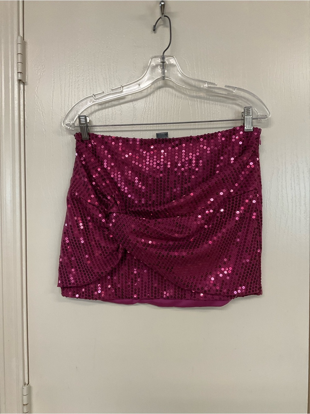 Fashion Nova Fuchsia Sequin Twist Draped Mini Skirt